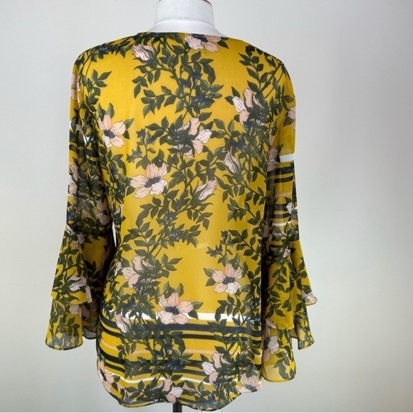 Cabi Spring Scene Floral Bell Sleeve Semi Sheer Blouse - Picture 4 of 8